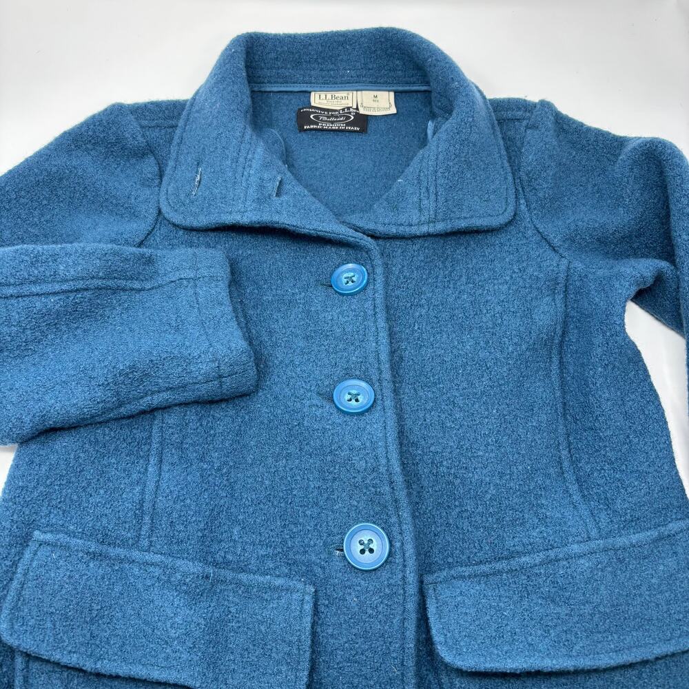 L.L. Bean Womens Medium Blue Bellandi Boiled 100%‎ Wool Coat Jacket 271132